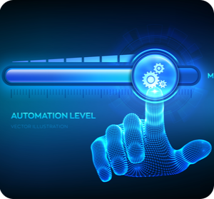 Digitale Hand stellt Regler auf volle Automation